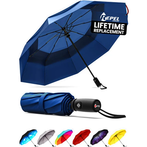 Repel Umbrella REPEL Windproof Travel Umbrella - Compact & Withstands Winds up to 85MPH , Strongest Premium Auto Folding Umbrella for Rain and Sun - Durable, Light & Portable for Women & Men , Fits Backpack & Cars