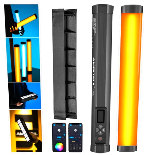 AMBITFUL A2 Full-Color RGB Tube Light, CRI 95 TLCI 97 Accurate Color,2500k-8500K Adjustable,RGB CCT HSI Mode, 29 Fx Light Effect,APP Control Support, Brightness Adjustable(A2+SA-25 Grid Softbox)
