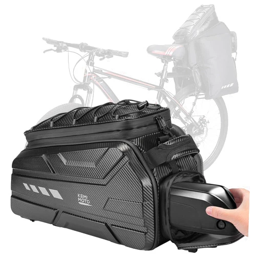 KEMIMOTO Bike Bags for Rear Rack, 40L Capacity Hard Shell Bicycle Rear Rack Bag, Ebike Trunk Pannier with Waterproof Cover and Shoulder Strap for Commuter Travel Outdoor