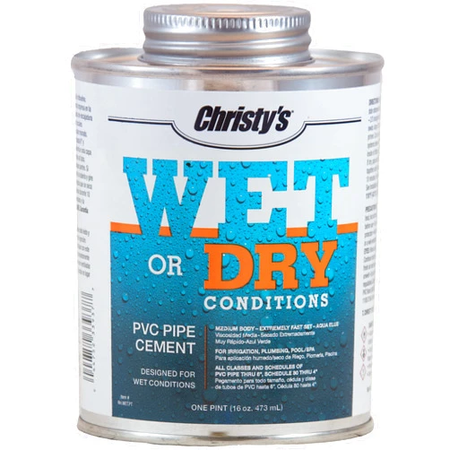 Christy's Wet Or Dry Conditions PVC Cement - Medium Body, Extremely Fast Set, Low-VOC, Aqua Blue, 1 Pint (16 fl oz)