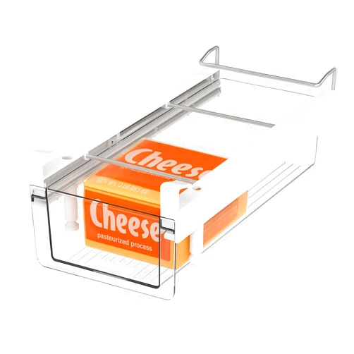 vacane Fridge Organizer Drawer, Clear Plastic Fridge Organizer Bins, Add on Refrigerator Drawer,Fridge Storage Container Under Shelf Holder for Fruit, Vegetable, Meat, Cheese, Easy to Install-M