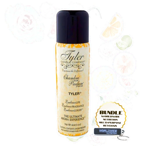 Worldwide Nutrition Bundle: Tyler Tyler Scent Signature Fragrance Chambre Parfum - Luxury Scent Air Freshener Spray - 1 Pack of 4 Oz Container and Multi-Purpose Key Chain