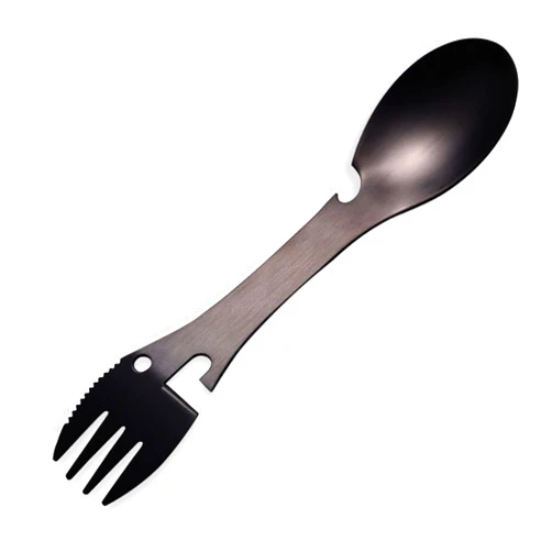 N\A 5 in 1 Sporks Stainless Steel Camping, Spoon Fork Knife Combo with Bottle Can Opener, Multifunctional Travel Utensil for Outdoor Backpacking, Hiking, Hunting, Fishing (Black)