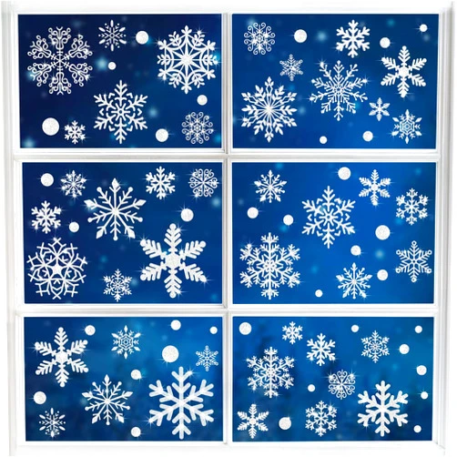 HIKUIBU 364 PCS Christmas Snowflake Window Clings, 10 Sheets Glitter Snowflake Window Stickers Decals Decorations for Xmas Holiday Winter Glass Windows Decor