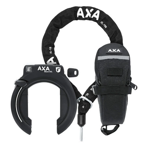 AXA Block XXL + ULC 100 + Set with Bag - Frame Lock with Chain - Security Level 12 - Insert Chain Length 100 cm - Black Bag