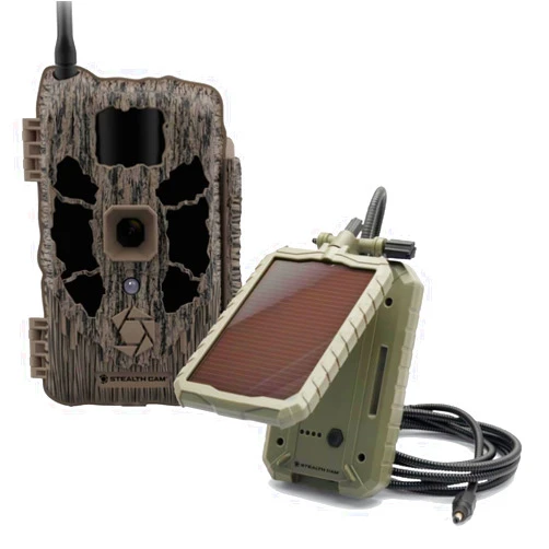 Stealth Cam Deceptor MAX Dual Sim 40MP Photo & 1440P QHD Video No-Glo LED Hunting Cellular Trail Camera and Sol-Pak Solar Battery Pack, Available on AT&T & Verizon