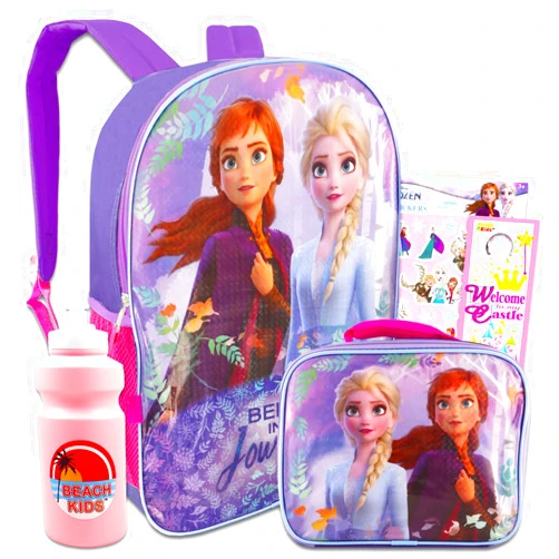 Disney Frozen Backpack and Lunch Bag Set - Bundle of 16” Elsa & Anna Backpack, Frozen Lunch Box, Water Bottle, Stickers, More | Frozen School Supplies