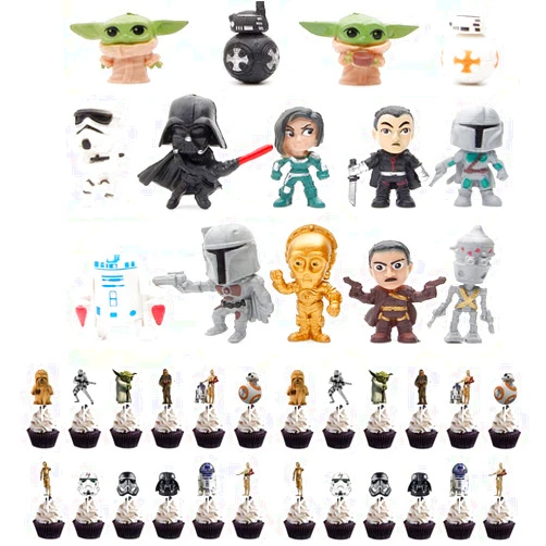 Generic 26 Pcs Star War Cake Toppers,Children Mini Figurines Toy,Star War Cake Decoration for Star War Kids Birthday Baby Shower Star War Theme Party Supplies