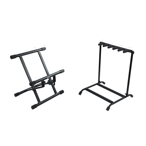 Gator Frameworks Adjustable Guitar Amp Stand; Fits Most Combo Amplifiers (GFW-GTR-AMP) & Rok-It Multi Guitar Stand Rack with Folding Design; Holds up to 5 Electric or Acoustic Guitars (RI-GTR-RACK5)