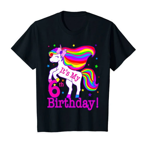 6 year old unicorn birthday party theme shirts Kids Its my 6th Birthday Rainbow Star Unicorn (6 Year Old) Girls T-Shirt