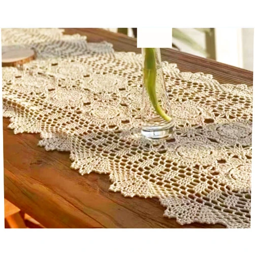 ZAYING Cotton Handmade Crochet Lace Tablecloth Doilies Placemats Table Overlay Home Decor, White（Piano Cover Cloth）(16 X 32 Inch)