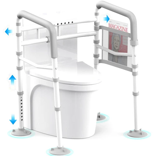 Agrish Stand Alone Toilet Safety Rails - Adjustable Width & Height Fit Any Toilet, Medical Toilet Frame for Elderly Handicap Disabled, Folding Handrails