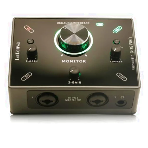 La Ponva 2024 Newest La Ponva Sleek and Compact USB Audio Interface with Dual Combo XLR/6.3mm Inputs with 48V Phantom Power, 24Bit 192KHz
