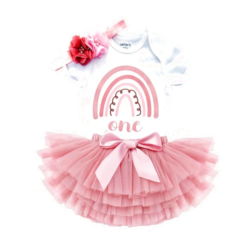 Luke and Lulu 1st First Birthday Baby Girl Tutu Outfit - Onederful - Rainbow Rose Boho Chic - Long & Short Sleeve