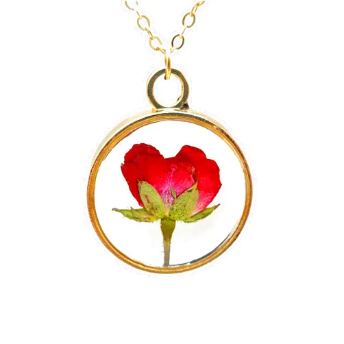 Cairui Design Red Rose Flowers Natural Rosa Pendant 18k Gold Plated Necklace for Women Handmade Love Romantic