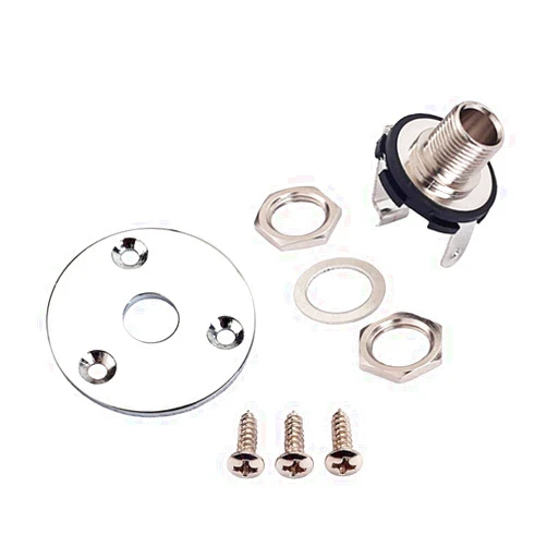 SUPVOX Round 1/4 Inch 6.35mm Guitar Jack Plug Socket Guitar Pickup Output Input Jack Plug with Jack Plate Screws for Electric Guitar Bass (Silver)
