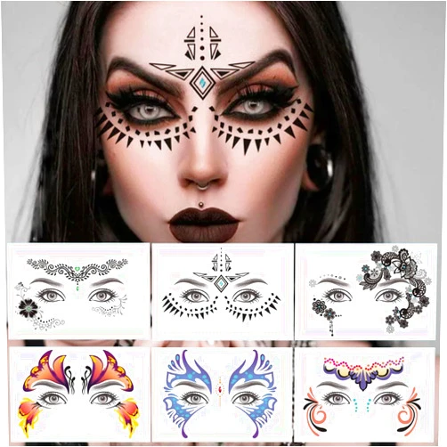 HANSAMU 9 Packs Face Eye Temporary Tattoos for Women Halloween Makeup Decorations, Waterproof Transfer Lace Eye Face Eyeshadow Tattoo Stickers for Halloween Masquerade Party Decor