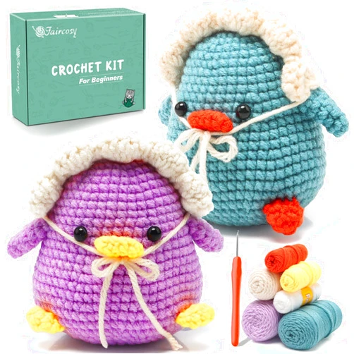 Faircosy Animal Crochet Kit for Beginners: Easy Amigurumi Starter Kits for Kids & Adults - Learn Crocheting Cute Duck with Detailed Tutorial Video and Instructions (40%+ Extra Yarn)