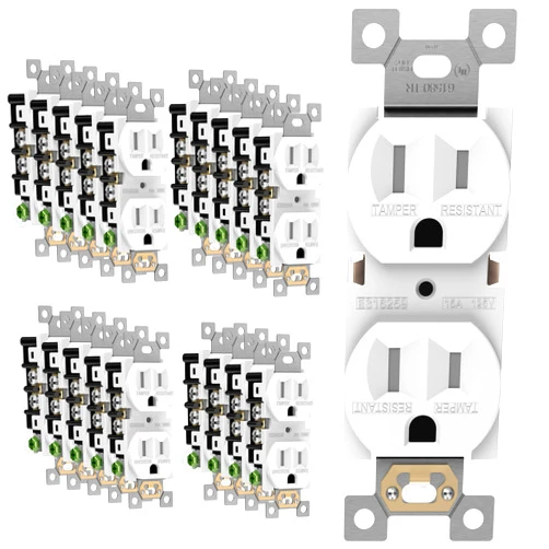 ENERLITES 20 Pack Duplex Receptacle Outlet, Tamper-Resistant Electrical Wall Outlets, Residential Grade, 3-Wire, Self-Grounding, 2-Pole,15A 125V, UL Listed, 61580-TR-W-20PCS, White