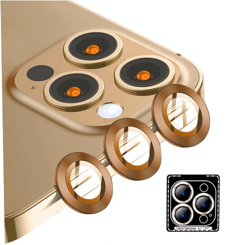 Dethinton Camera Lens Protector Compatible with Phone 13 Pro/Phone 13 Pro Max [3 Holes], HD Camera Lens Screen Cover Case, Aluminum Alloy Lens Circle Cover [Installation Tray] - Gold