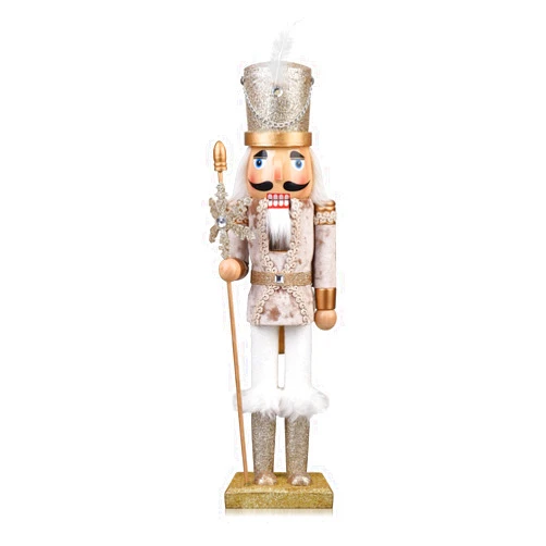 ArlinaL Wooden Christmas Soldier Nutcracker Decorations, 15 Inch Nutcracker Figure Christmas Decor for Shelves and Tables (Gold)
