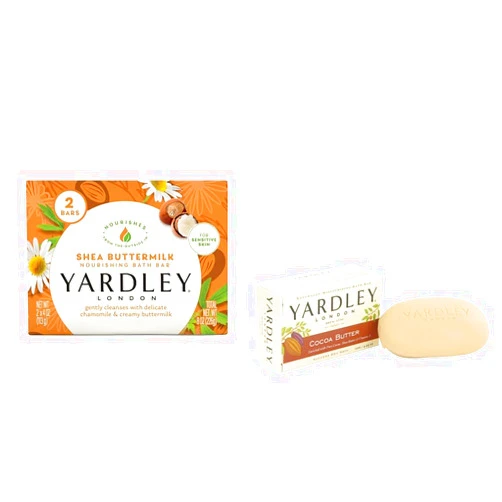 Yardley London Shea Buttermilk Sensitive Skin 4.25oz 2 Count & Cocoa Butter 4oz Bath Bars for Dry Skin