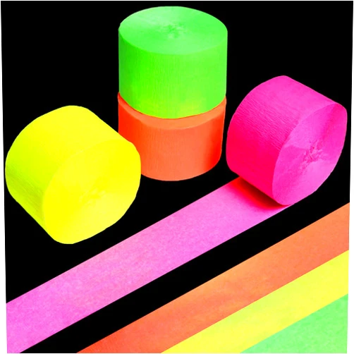 Bzeumk Neon Streamers Glow in The Dark Crepe Paper, Blacklight UV Reactive Fluorescent Streamers for Neon Party