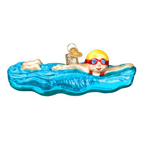 Old World Christmas Glass Blown Ornament with S-Hook and Gift Box, More Sports Collection (Swimming)