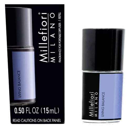 Millefiori Fragrance for Portable Diffuser, Living Balance, 0.51 fl oz (15 ml), for use with Moveo Portable Fragrance Diffuser, Up to 30 Days of Fragrance