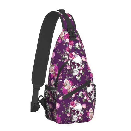 HOCLOCE Red Rose Skull Sling Backpack Crossbody Shoulder Bag Travel Hiking Daypack Chest Bags For Women Men