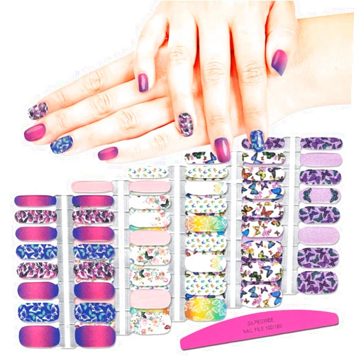 SILPECWEE 5 Sheets Butterfly Adhesive Nail Polish Strips with 1Pc Nail File Nail Wraps Nail Art Stickers Decals Manicure Accessories