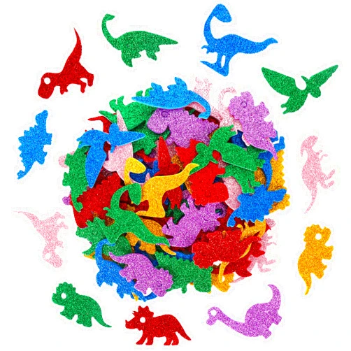 Whaline 240Pcs Dinosaur Glitter Foam Stickers Self Adhesive Assorted Styles Dinosaur Stickers Colorful Cute Dinosaur Craft Stickers for Kids Greeting Cards Scrapbooks DIY Wall Home Decoration