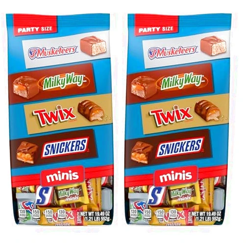 Mars SNICKERS, TWIX, MILKY WAY & 3 MUSKETEERS Minis Milk Chocolate Bars Variety Pack, Party Size, 19.49 Oz Bulk Bag (Pack of 2)