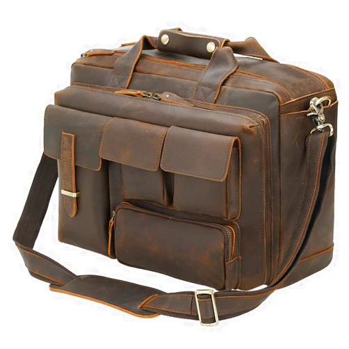 TIDING Full Grain Leather Briefcase For Men 17 Inch Laptop Case Business Travel Office Messenger Shoulder Bag