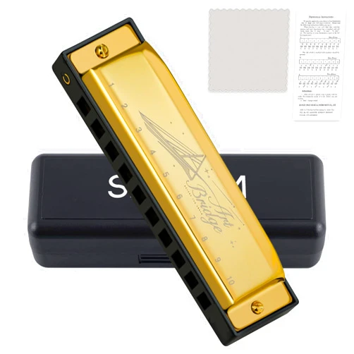 SDREAM Blues Harmonica for Kids Adults Beginner C Key 10 Holes 20 Tone Diatonic Harmonica Bronze Reeds mouth organ (10 holes blues primary) (Gold, 10 holes blues primary)