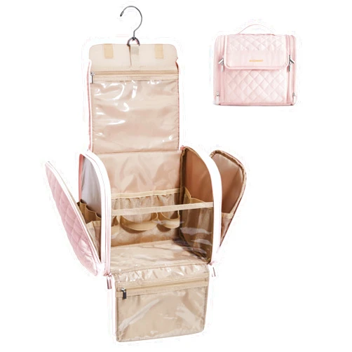 BAGSMART Travel Toiletry Bag, Large Capacity Cosmetic Bags for Women with Hanging Hook, Water-resistant for Toiletries Accessories Brushes Sponge, With Handle