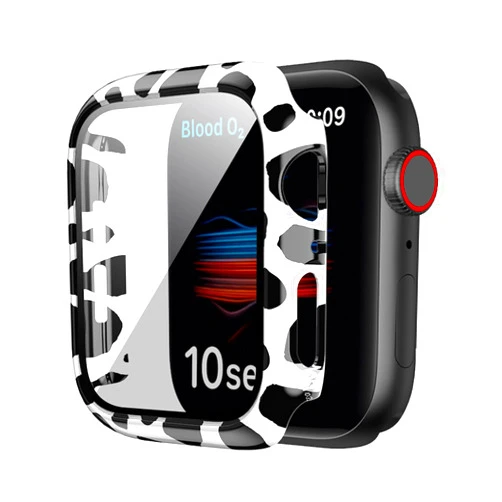 ULITIQ Compatible with Apple Watch Case 41mm Series 9 / Series 8 / Series 7 41mm, Cow Print Case with Tempered Glass Screen Protector, Bubble-Free Hard Case Cover for iWatch 9 8 7 Accessories Black