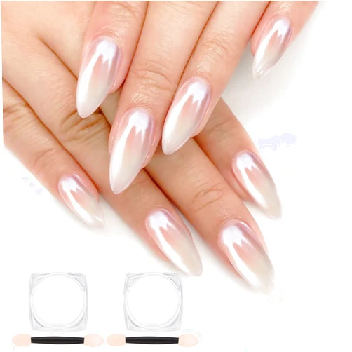 Artdone 2PCS White Pearl Chrome Nail Powder,Iridescent Aurora Powder Metallic Mirror Effect Pigment Pearlescent Mermaid Pigmen for Nail Art Manicure Decoration Sets