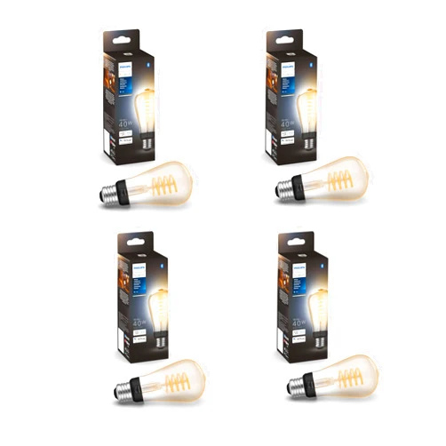 Philips Hue Smart 40W ST19 Filament LED Bulb - White Ambiance Warm-to-Cool White Light - 4 Pack - 550LM - E26 - Indoor - Control with Hue App - Works with Alexa, Google Assistant and Apple Homekit