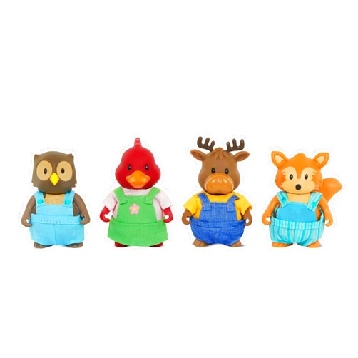 Li'l Woodzeez Li’l Woodzeez – Friendz Club Forest Set – Moose, Fox, Owl, Cardinal – Set of 4 Collectible Posable Doll Figures – Pretend Play Gift Toy for Kids Age 3+