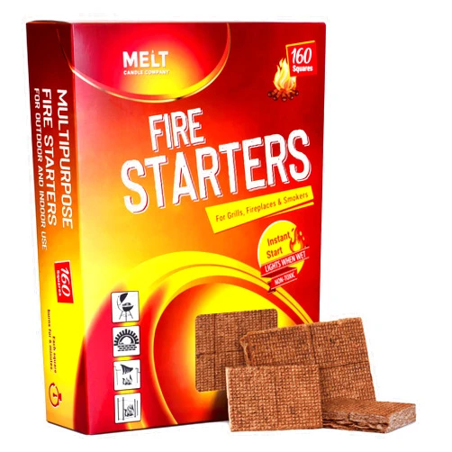 Melt Candle Company Fire Starter Squares, 160 pcs - Fire Starters for Campfires, Grill, Outdoor Fire Pit, Fireplace, BBQ - Fire Starter Kit, Water Resistant & Odorless - Camping Accessories