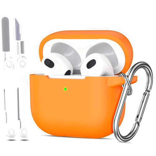 MHYALUDO for AirPods 3rd Generation Case Cover, Military Grade Soft Silicone Shock-Absorbing for AirPods 3 Case with Keychain & Cleaning kit, Orange