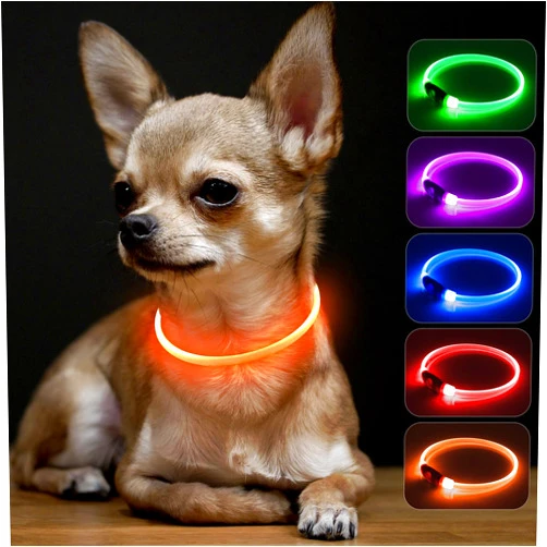 BSEEN Light Up Dog Collars - Rechargeable LED Puppy Collar, Glowing Pet Collar, TPU Cuttable Dog Lighted Collar for Small Medium Large Dogs (XS- Orange(40cm))