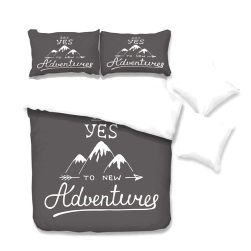 Okjsohi Adventure Sheets Set Bedding Say Yes to New Adventures Typographic Words with Scribble Mountains, Reversible Soft Breathable,with Zipper Closure Washed 3pcs Bedding Duvet Cover Set 90