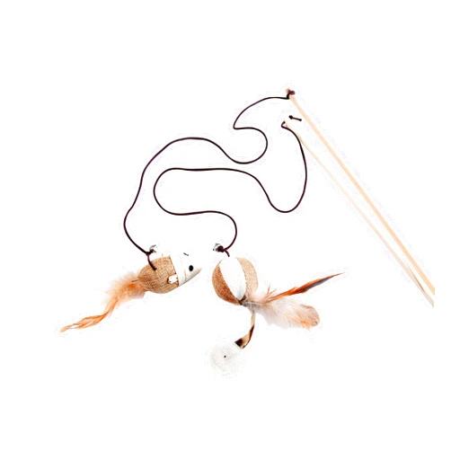 LukPaw Cat Teaser Cat Kitten Toys Set Natural Sisal Wand Teasers with Mouse, Bell, Feather, Elastic String, and Sturdy Wood Rod