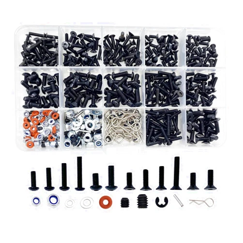 HIQTRADEBYJJ 500pcs RC Screw Kit,RC Screws for Traxxas Arrma Axial Redcat HPS SCX10 1/8 1/10 1/12 1/16 Scale RC Cars Trucks Crawler, Screws Assortment Set, Hardware Fasteners (500pcs RC Screw Kit)