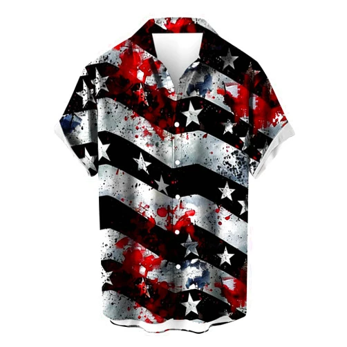GSPCLAM Red White and Blue Shirts for Men Trendy Star Stripes Patriotic 4th of July Dressy USA Flag Short Sleeve Apparel