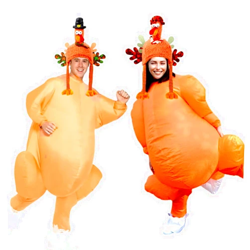 LafaVida Inflatable Turkey Costume for Adults and Teens 4.3ft-6.5ft Funny Blow-up Outfit with Hat Thanksgiving Christmas Suit