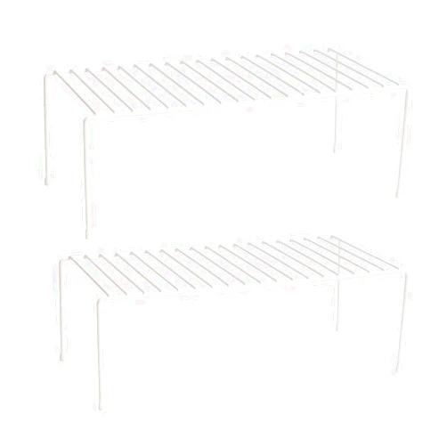 Lonian Kitchen Cupboard Organiser, Home and Kitchen Storage Shelf Wire Rack Made of Metal for Kitchen Cabinets, Counter-Tops, Pantries, Food and Utensils - White (Pack of 2)