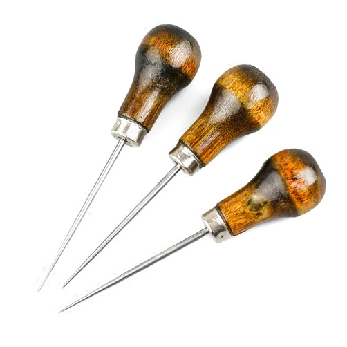 Break Leather Art Awl Scratch Cover with Wooden Handle,Gourd Shape Leather Craft Cloth Wood Handle Scratch Awl Tool Pin Punching (1)